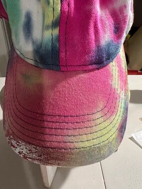 Tie-Dye Cotton Baseball Cap in Bright Pink and Pastel Mix